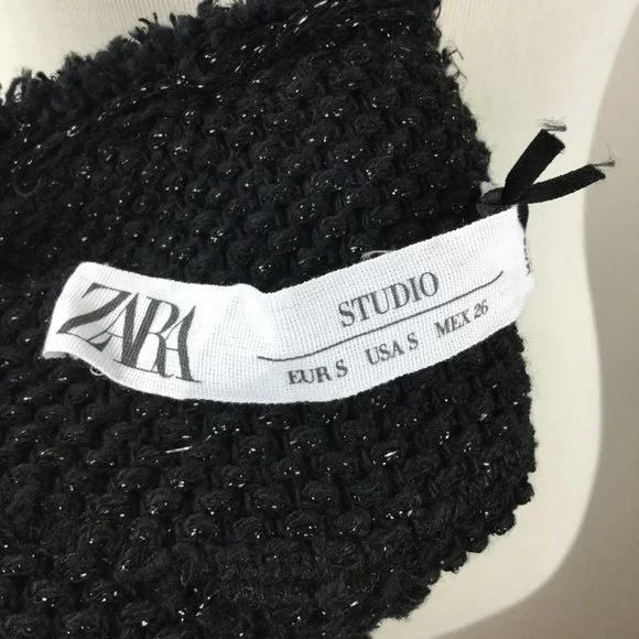 NWT Zara Studio Black Metallic Fringe Cardigan s - Picture 6 of 9